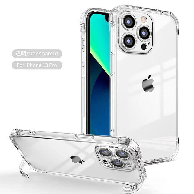Funda transparente con soporte para iPhone 14 13 12 11 Pro Max, cubierta de teléfono móvil con soporte de cuatro esquinas para la serie iPhone 13 for sale at factory direct price
