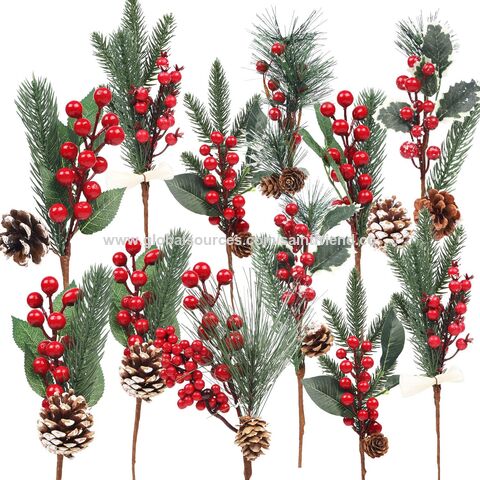 Artificial Christmas Floral Picks Assorted Holly Picks Stems Pine Branches  Picks Spray with Pinecones Holly Leaves for Floral Arrangement Wreath  Winter Holiday - China Berry Spray and Red Berry price