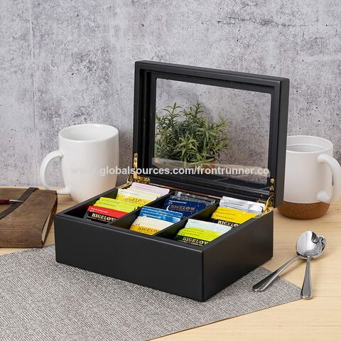 Boîtes de rangement pour thé, coffre à thé en bois, boîte à thé moderne noire, organisateur de boîte en bois, boîte cadeau en bois, boîte de rangement en bois for sale at factory direct price