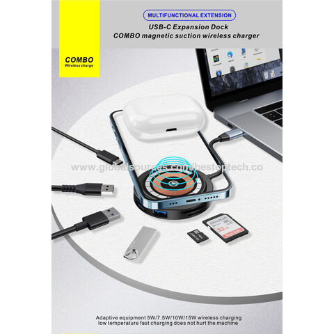Nuevo Hub USB Múltiple de 6 Puertos 2023 con Puerto Tipo C de 100W y Cargador Inalámbrico de 15W para iPHone/Samsung/Huawei