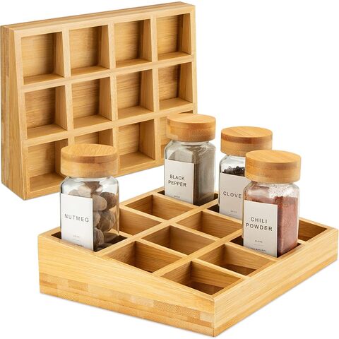 Organizador de especias de bambú cruzado para gabinete, estante de madera  para condimentos, soporte organizador de especias, 18 tarros, organizador  de