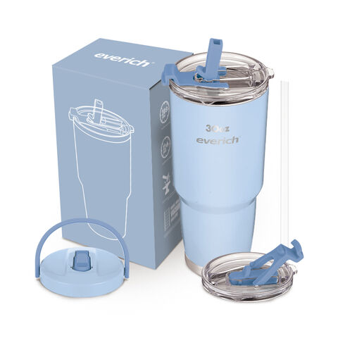 TFixol 2023 Gobelet Isolé en Acier Inoxydable de 40oz Couleur Brouillard avec Poignée, Paille Réutilisable et Couvercle à 3 Positions pour Voiture Ou Maison