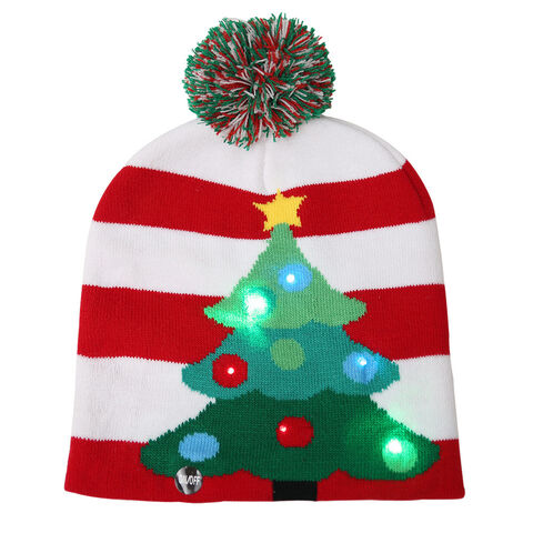 Bonnet tricoté de Noël Lumineux et coloré - Accessoires de noël - rouge