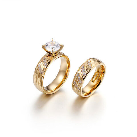gold stainless steel fashion jewelry wedding rings couple set for