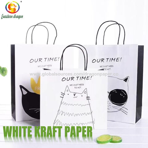 Bolsas de Papel Kraft Blanco con Impresión de Dibujos Animados al por Mayor para Compras for sale at factory direct price
