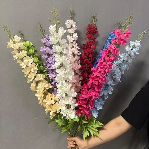 Arranjo de flor decorativa de delfínio artificial de haste longa por atacado para decoração de casamento for sale at factory direct price