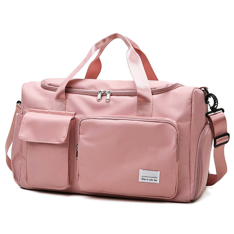 Mala de Ginásio Rosa de Grande Capacidade com Logotipo Personalizado, Poliéster Impermeável de Alta Qualidade, Bolsa de Viagem Fitness Desportiva Feminina com Compartimento para Sapatos