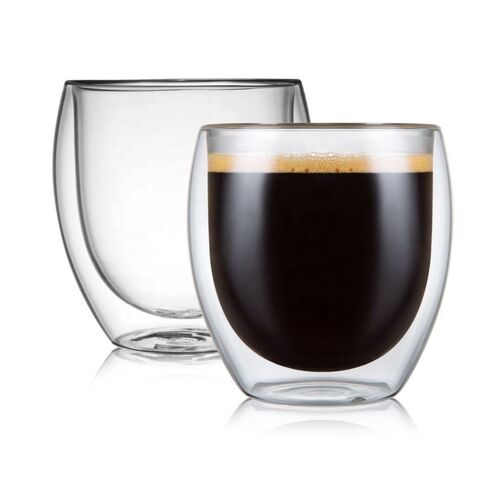 2PCS Double Walled Glass Coffee Mugs with Handle, Insulated Layer