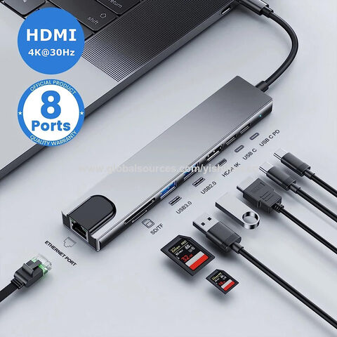 8 in 1 Station d'accueil USB Type C SD / Micro, port HDMI 4k pour ordinateur