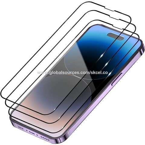 Protector de pantalla para iPhone 15, Vidrio templado, Doble adhesivo  pantalla y bordes, Borde negro