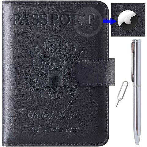 Leather AirTag Passport Holder Brown