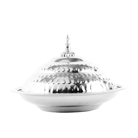 Gold Dinner Plate hotel buffet plate restaurant tableware banquet food plate dish stainless steel round serving tray with lid for sale at factory direct price