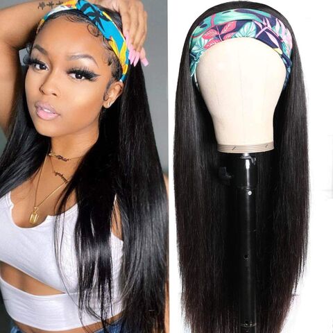 Headband with Straight Hair Extensions for Women Girls (Black)