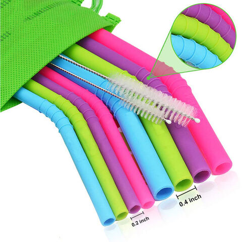 200 Pcs Colorful Flexible Long Straws Plastic Bendable Disposable