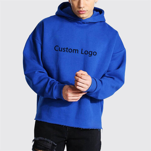 Customized Blue Cordless 100% Cotton French Terry Distressed Pullover Plain  No Pocket Cut Edge Custom Raw Hem Hoodie - Buy China Wholesale French Terry  Hoodie $7