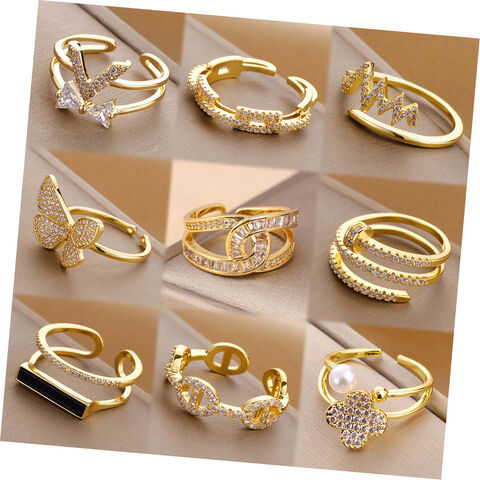 Adjustable Luxury Copper Wedding Rings for Women CZ Zircon 18k