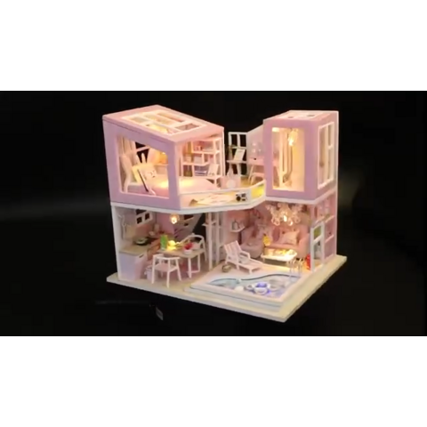 Diy Doll House Music+led Light Villa Model Building Kit Wooden