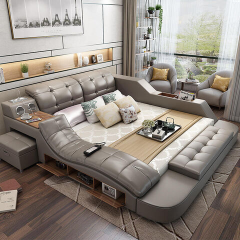 Hot-selling Smart Bedroom Furniture Multi-function Leather Bed