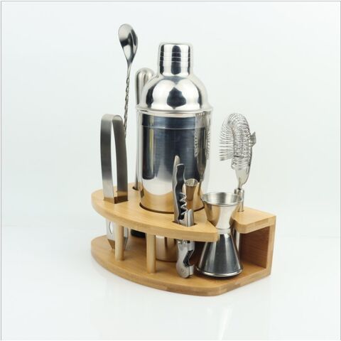 Buy Wholesale China Customized Logo Stainless Steel 10-piece Bar Tool Set  750ml Cocktail Shaker Set With Bamboo Stand & Cocktail Shaker at USD 9.5