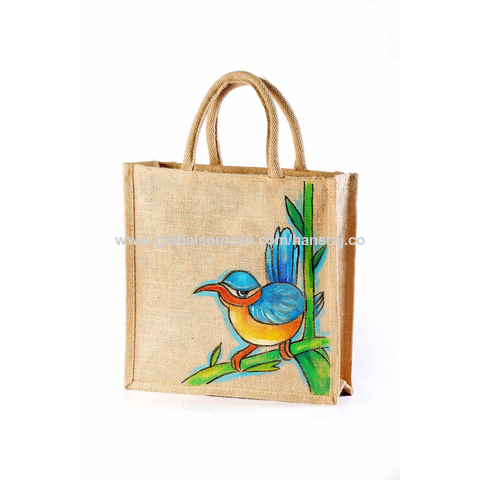 Jute Hand Printed Bags Eco Friendly Breathable With Customize Size