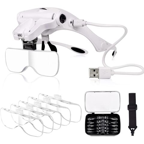 Headband Magnifier Hands Free Dual LED, 5 Lenses & 1 eye Loupe