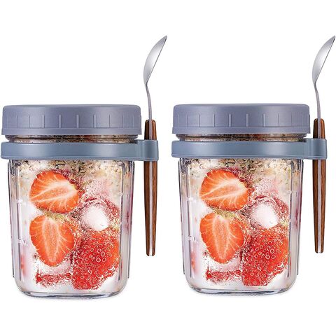 4 Pack Overnight Oats Containers with Lids and Spoons - 16 Oz Glass Mason  Jars - Storage Jars