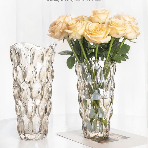 Jarrón grande de cristal transparente acanalado, jarrón alto transparente  de 8.0 pulgadas, jarrones decorativos para centros de mesa del hogar