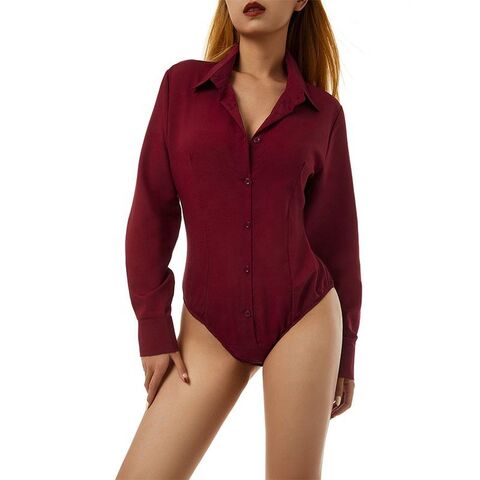Buy China Wholesale Work Office Button Down High Cut Jumpsuit Romper  Bodysuit Stretch Leotard Body Tops Shirt Playsuit Blouse Bodysuit Femme &  Workout Bodysuits For Women $3.99