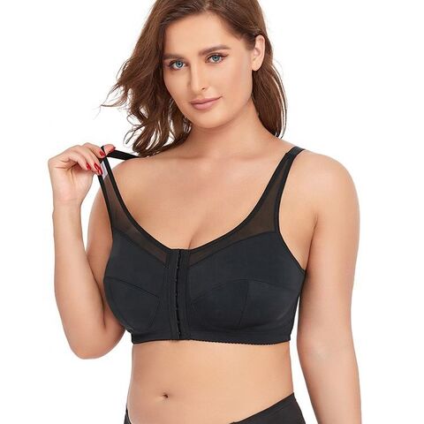 Plus Size Women'S Comfortable Wireless Sports And Sleep Bra, Front Closure,  Breathable, Black / Nude