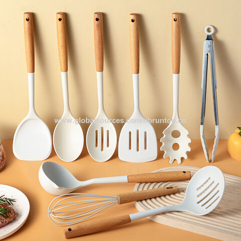 Natural Teak Cooking Spoon Scoop Kitchen Wooden Spatula Non-stick Utensils  Set For Cooking With Hanging Hooks Cookware Tool