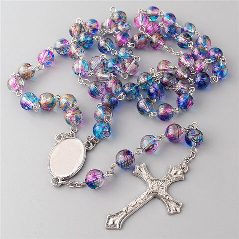 Stainless Steel Beaded Rosary Cross Necklace U20136MM Crucifix Cross Medallion Rosary Chain Y-Necklace For Women & Men Religious Jewelry Comes In - Foto 7
