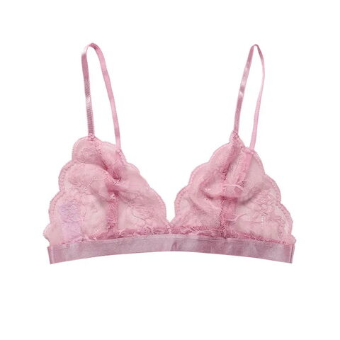 Women's Lace Bralette,Wireless See Through Padded Triangle