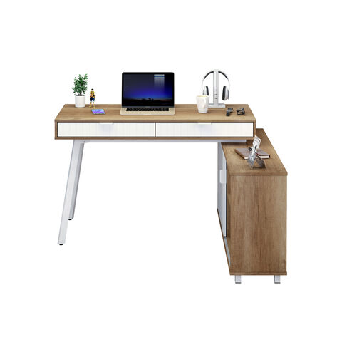 Mesa de computador em forma de L para escritório e casa com gavetas e armários de arquivo de grande espaço, venda direta da fábrica OLIN