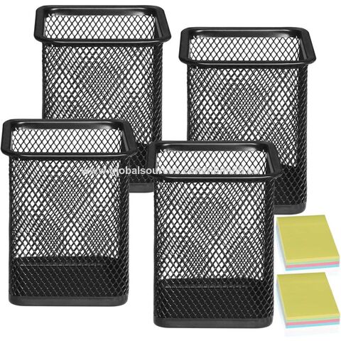 Porta-lápis de Malha Metálica Preto Quadrado, Acessórios de Mesa e Organizadores de Espaço de Trabalho para Casa, Escola e Escritório - Atacado