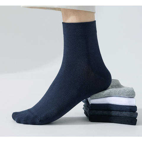 Chaussettes d'été en gros 100% coton, maille fine, mi-mollet, business pour hommes, antibactériennes, sans couture