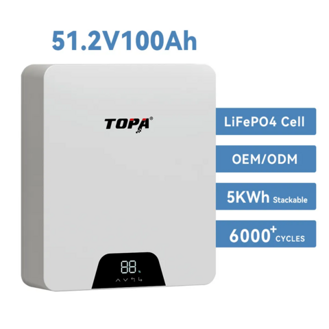 Système de Stockage d'Énergie Solaire TOPA 5KWh 51.2V 100Ah Batterie LiFePO4 6000 Cycles Source d'Alimentation Lithium-ion