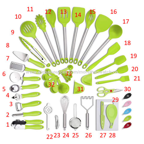 Set d'ustensiles de cuisine 12 pièces en silicone - Vert