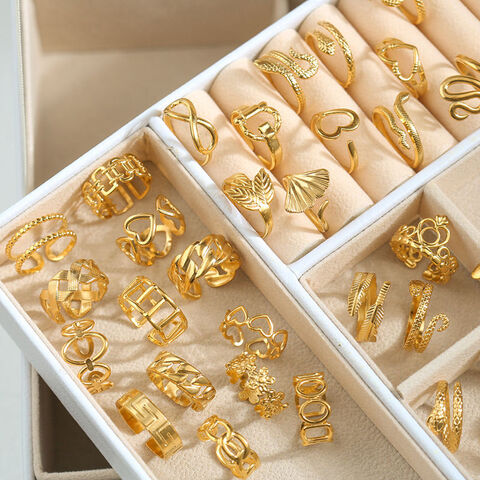 Wholesale Real 18K Gold Plated Brass Alphabet Adjustable Rings -  Pandahall.com