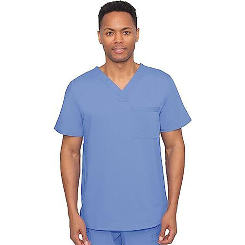 OEM CYNOLUX Scrubs for Men Top Blue Label One Pocket Men's Scrub Top Lightweight Fabric YCMU000646 James for sale at factory direct price
