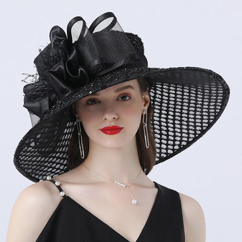 Buy China Wholesale Wholesale Elegant Wedding Wide Brim Formal Church Derby  Kentucky Ladies Women Bride Flower Party Organza Bucket Fedora Hat & Hat  $1.2