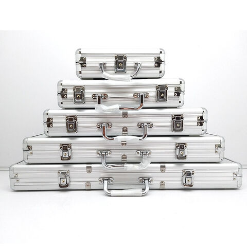 Boîte à copeaux en aluminium, ABS, argent/noir, coins arrondis, boîte à copeaux portable, boîte à outils en alliage d'aluminium
