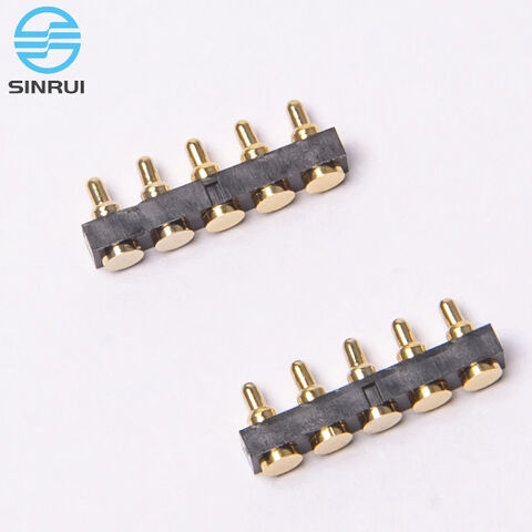 Conector de resorte personalizado 1x5 Pogo Pin SMT paso de 2.5 altura de 4.5 con cola a través de PCB de alta potencia for sale at factory direct price