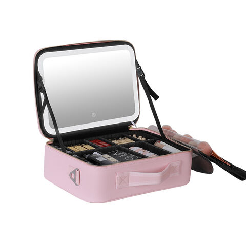 Makeup Bag with Mirror of LED Lighted, Travel Makeup Train Case Cosmetic Bag  Organizer with Adjustable Dividers, Makeup Case with Mirror and Detachable  10x Magnifying Mirror (Black) - Walmart.com