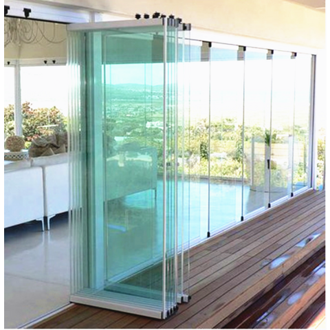Frameless Accordion Sliding Glass Doors Floor-to-ceiling Glazing ...
