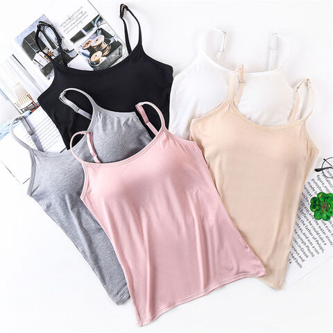 Women Tops Sexy Tank Top Built In Bra Solid Color Camis Female