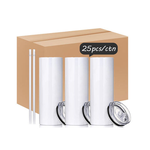 Weiße Edelstahl-Kaffeetasse für Sublimation, 20oz Skinny Tumbler, direkt vom Lager mit Strohhalm und Gummiboden for sale at factory direct price