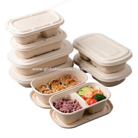Compostable Hinged Clamshell Food Take Out Box, Disposable ToGo