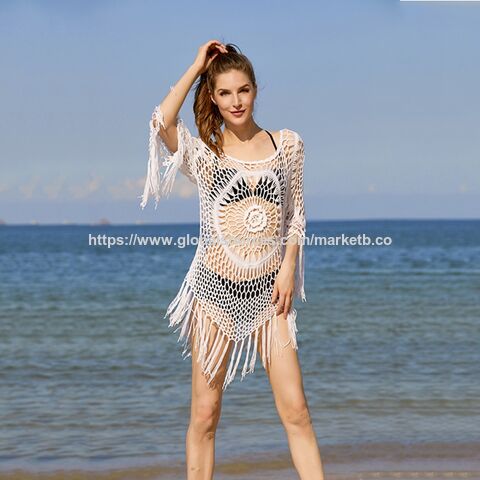 Compre Vestido De Playa De Crochet Para Mujer, Traje De Baño De