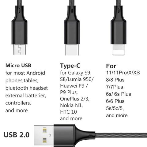 Câble de charge rapide USB universel 3 en 1 chargeur de cordon de