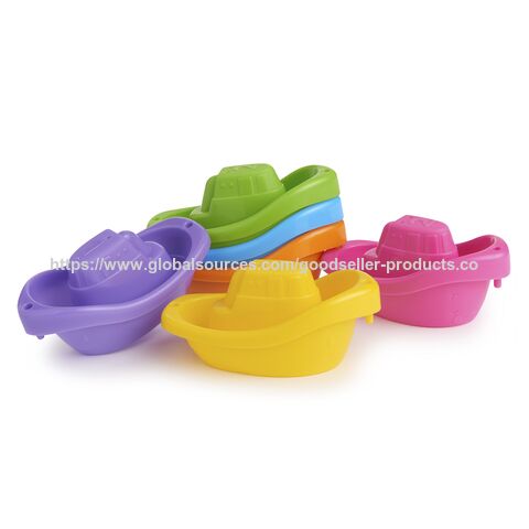 Brinquedo de banho de plástico para bebês e crianças pequenas, trem de barquinho azul e amarelo personalizado for sale at factory direct price